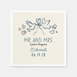 Serviette En Papier Serviettes de mariage oiseaux de l'amour dessinés 