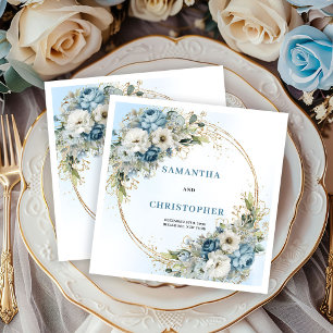 Serviette En Papier Serviettes de mariage or et pivoine bleue sophisti