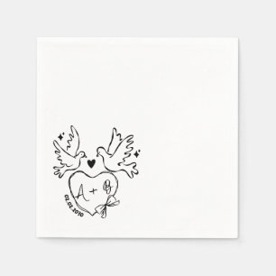 Serviette En Papier Serviettes de mariage personnalisées avec un cœur