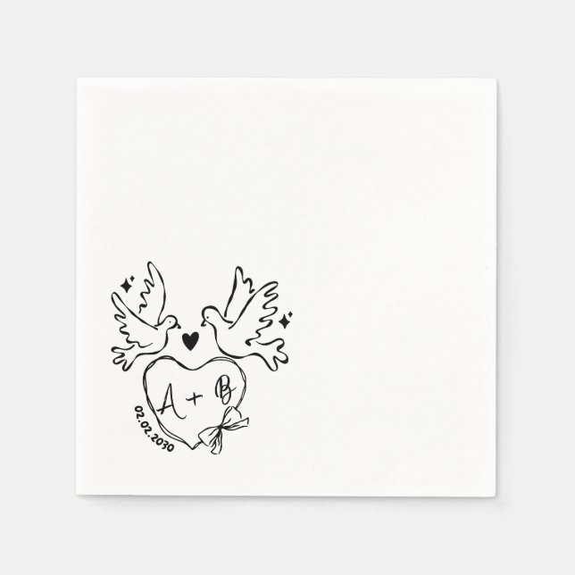 Serviette En Papier Serviettes de mariage personnalisées avec un cœur  (Devant)