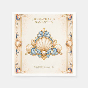 Serviette En Papier Serviettes de mariage plage coquillages bleues