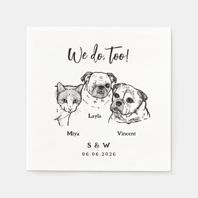 Serviette En Papier Serviettes de mariage pour 3 animaux de compagnie (Devant)