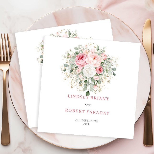 Serviette En Papier Serviettes de mariage raffinées Boho Blush Rose Eu (Refined Boho Blush Rose Eucalyptus Wedding Napkins)