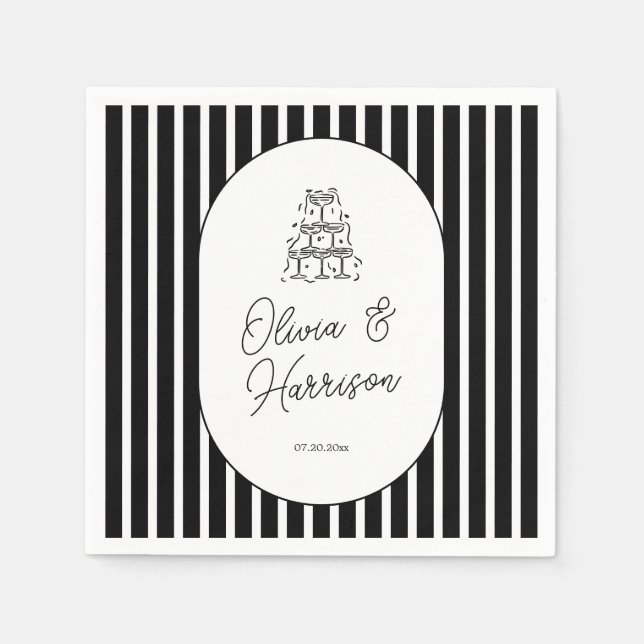 Serviette En Papier Serviettes de mariage rayées noir et blanc (Devant)