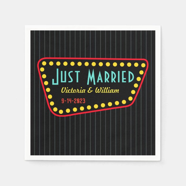 Serviette En Papier Serviettes de mariage Retro Just Married  (Devant)