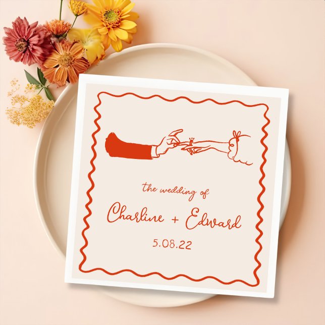Serviette En Papier Serviettes de Mariage rétro-orange élégantes (Créateur téléchargé)