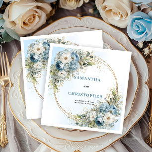 Serviette En Papier Serviettes de mariage romantiques bleues florales