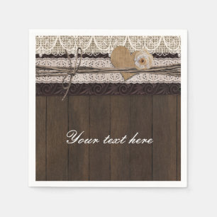 Serviette En Papier Serviettes de mariage romantiques campagne en bois