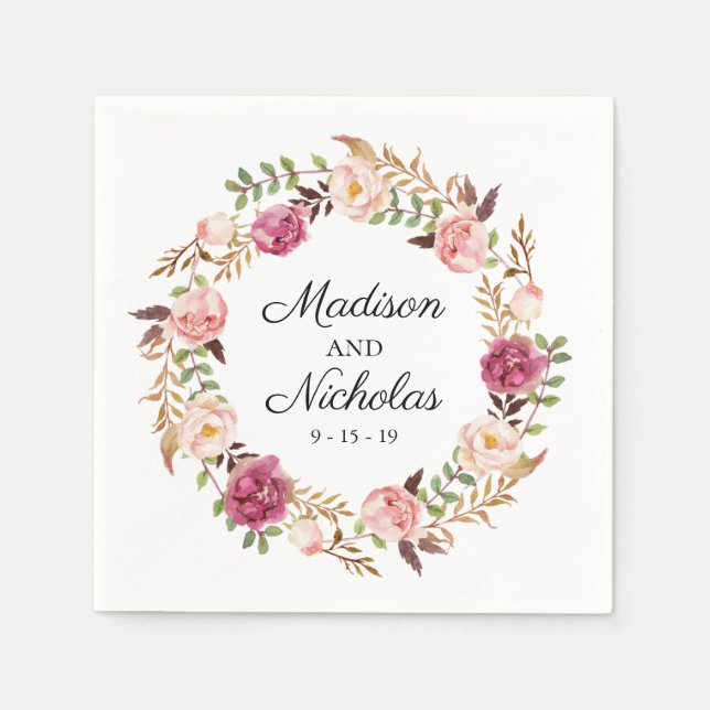 Serviette En Papier Serviettes de Mariage rose rustique (Devant)