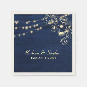 Serviette En Papier Serviettes de mariage Rustic Navy avec guirlandes 