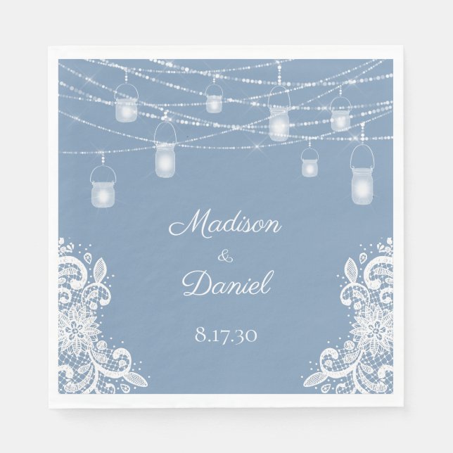 Serviette En Papier Serviettes de Mariage Rustique Dusty Blue Lights (Devant)
