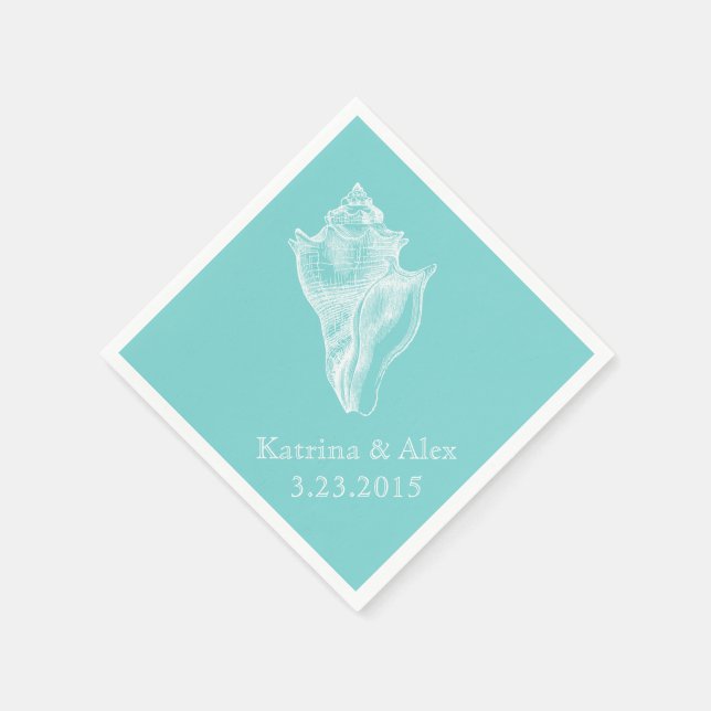 Serviette En Papier Serviettes de mariage Sea Shell Aqua Beach (Coin)