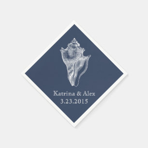 Serviette En Papier Serviettes de mariage Sea Shell Navy Beach Wedding