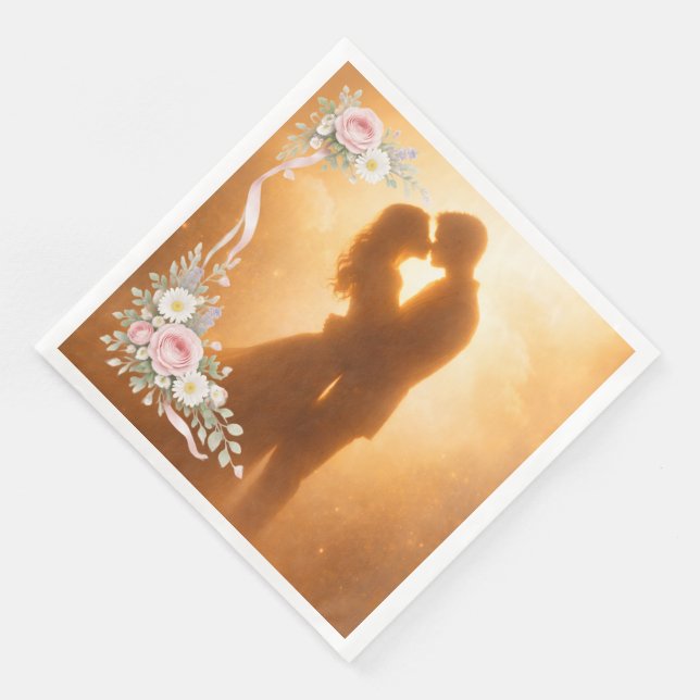 Serviette En Papier Serviettes de mariage silhouette coucher de soleil (Coin)