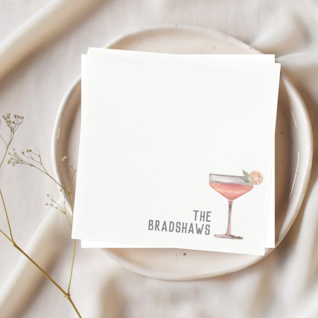 Serviette En Papier Serviettes de mariage sur mesure Pink Cocktail Heu (Custom last name cocktail napkins with pink drink)