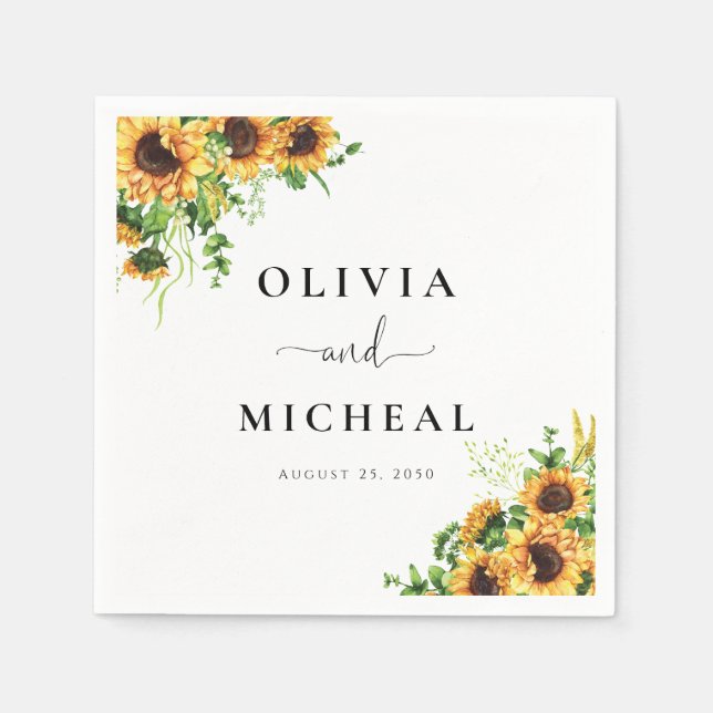 Serviette En Papier Serviettes de mariage tournesol (Devant)