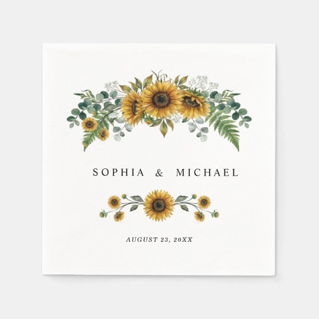 Serviette En Papier Serviettes de mariage Tournesol Rustique (Devant)