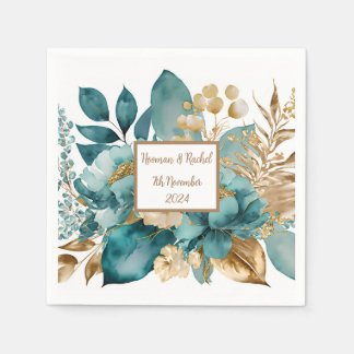 Serviette En Papier Serviettes de Mariage turquoise et or