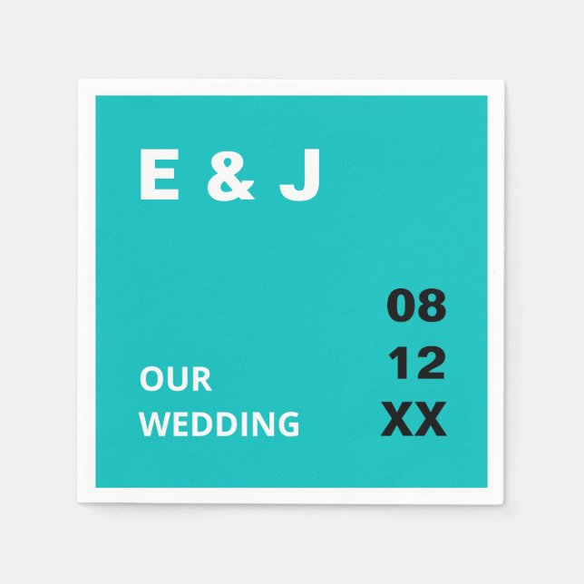Serviette En Papier Serviettes de mariage turquoise modernes (Devant)