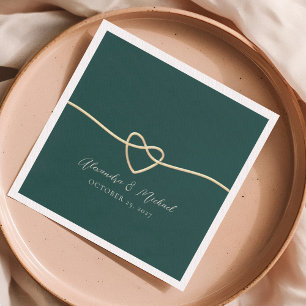 Serviette En Papier Serviettes de mariage vert émeraude avec cœur