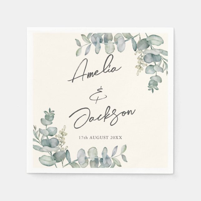 Serviette En Papier Serviettes de mariage vert sauge eucalyptus rustiq (Devant)