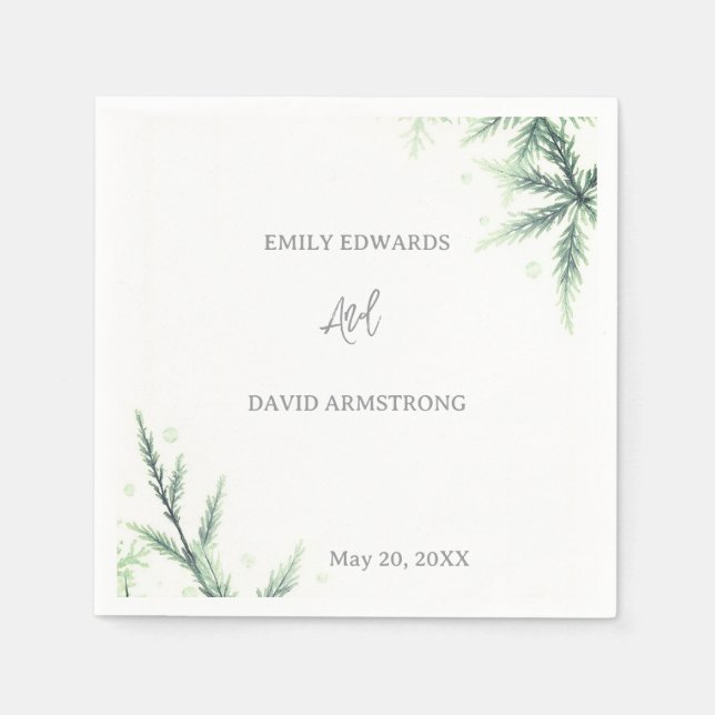 Serviette En Papier Serviettes de mariage vert sauge moderne (Devant)