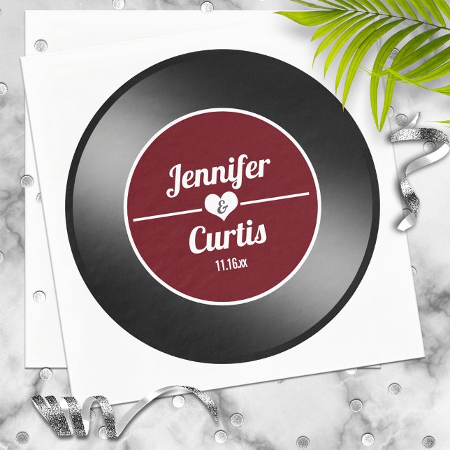 Serviette En Papier Serviettes de mariage vinyle rétro rouge vin (Créateur téléchargé)