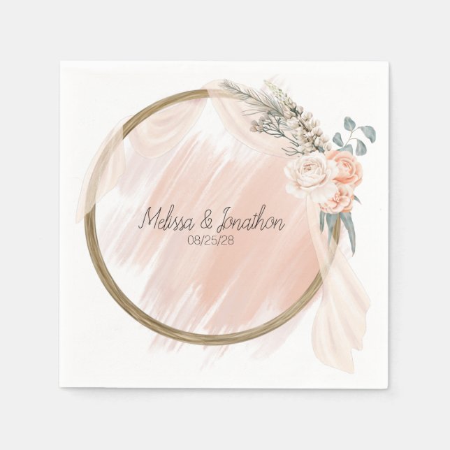 Serviette En Papier Serviettes de Mariages floraux élégantes Boho rose (Devant)