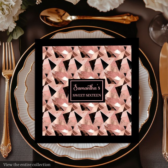 Serviette En Papier Serviettes de mode Rose Gold et Noir Brillants (Trendy Napkins Shimmering Rose Gold & Black)