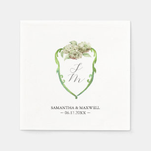 Serviette En Papier Serviettes de monogramme de mariage Hydrangea vert