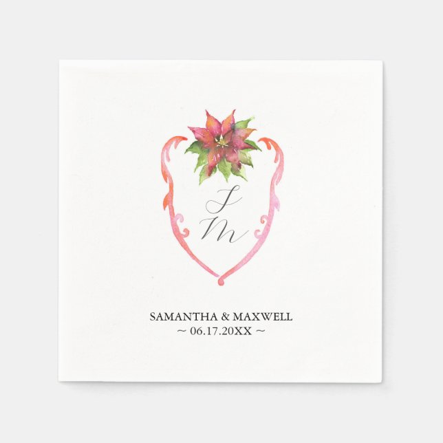 Serviette En Papier Serviettes de monogramme de mariage Poinsettia (Devant)