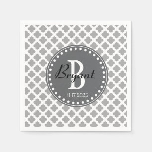 Serviette En Papier Serviettes de monogramme gris et blanc