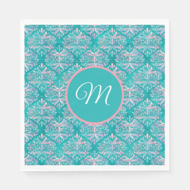 Serviette En Papier Serviettes de Motif Turquoise monogrammes (Devant)