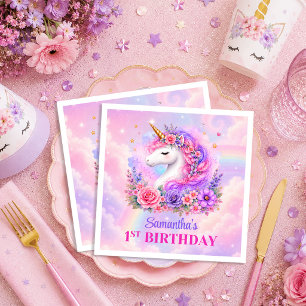 Serviette En Papier Serviettes de naissance Licorne Magique Fille Rose