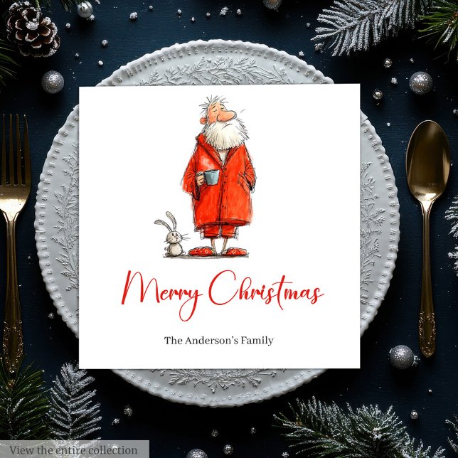 Serviette En Papier Serviettes de Noël à l'aquarelle représentant un P (Funny Quirky Watercolor Santa Christmas Napkins)