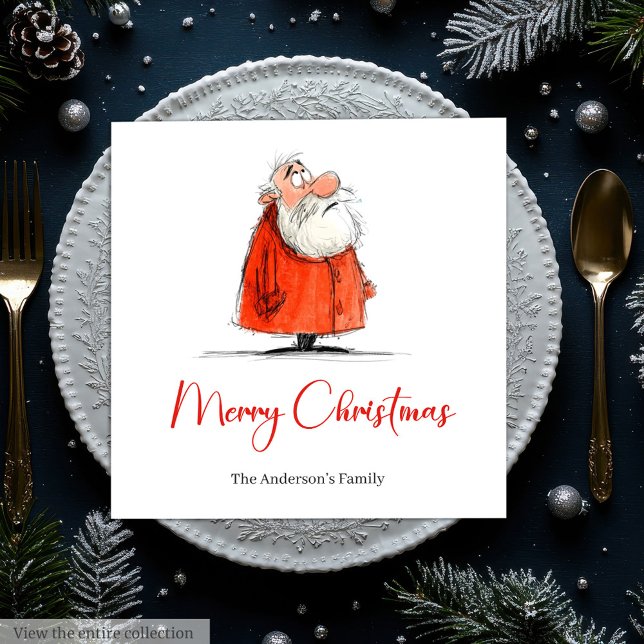 Serviette En Papier Serviettes de Noël à l'aquarelle représentant un P (Funny Watercolor Santa Whimsical Christmas Napkins)