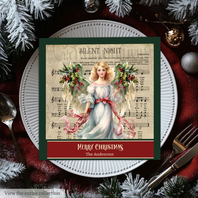 Serviette En Papier Serviettes de Noël à monogramme Célébration de l'a (Monogram Christmas Napkins Retro Angel Celebration)