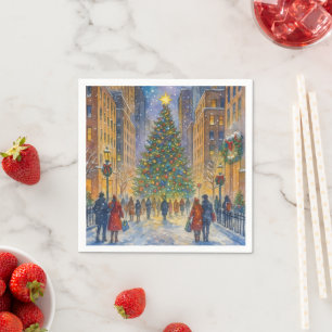 Serviette En Papier Serviettes de Noël à New York – Scène de ville hiv