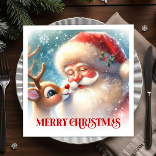 Serviette En Papier Serviettes de Noël Adorables Santa Rudolph Fêtes