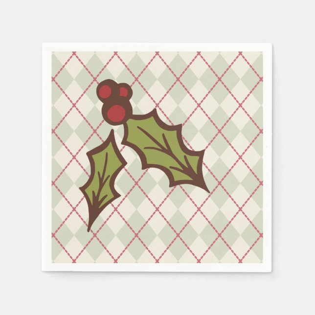Serviette En Papier Serviettes de Noël au houx (Devant)