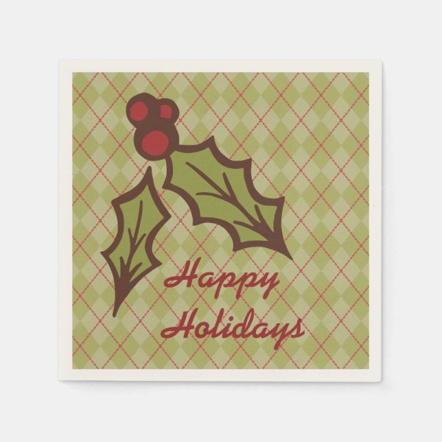 Serviette En Papier Serviettes de Noël au houx vert (Devant)