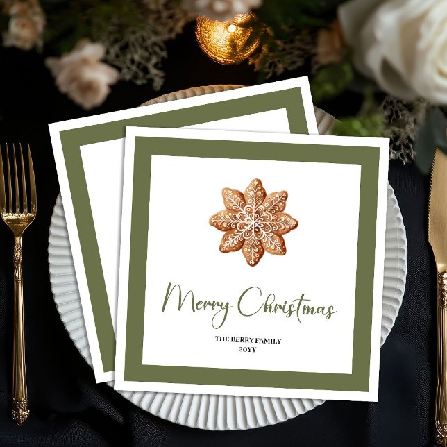Serviette En Papier Serviettes de Noël de style naturel avec nom de fa (Natural Style Christmas Cookie Family Name Napkins)