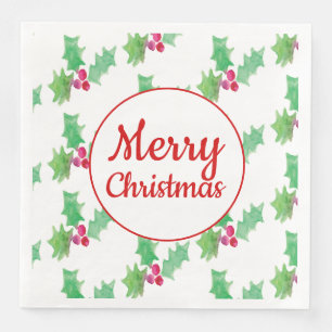Serviette En Papier Serviettes de Noël en aquarelle à motif de baie d'