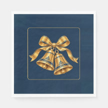 Serviettes de Noël en bleu minuit et or Bells