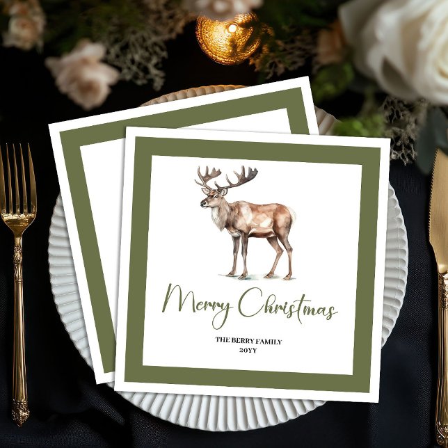 Serviette En Papier Serviettes de Noël en pastel doux écriture cerf fa (Soft Pastel Christmas Deer Script Family Napkins)