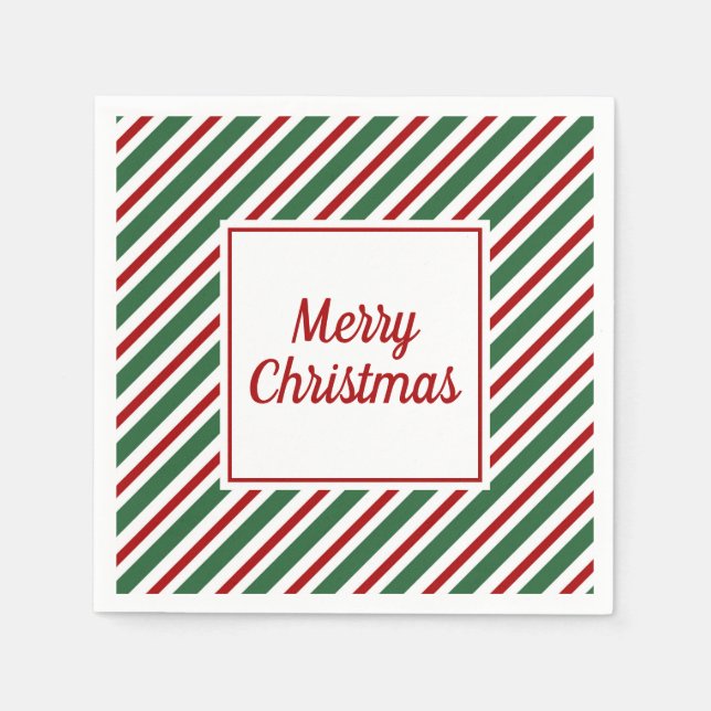 Serviette En Papier Serviettes de Noël Joyeux avec motif de bandes rou (Devant)