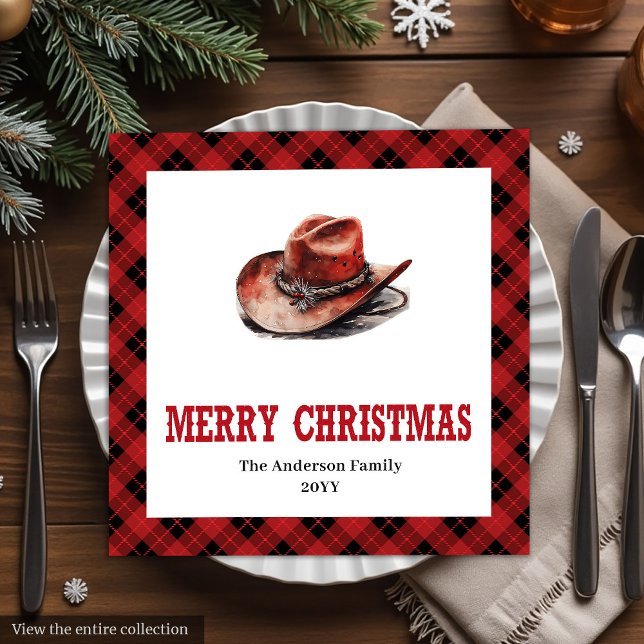 Serviette En Papier Serviettes de Noël occidentales avec impression ca (Western Christmas napkins with buffalo plaid print

)