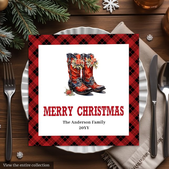 Serviette En Papier Serviettes de Noël occidentales charme rustique ro (Western Christmas napkins red black rustic charm

)