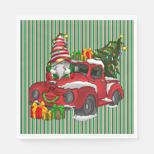 Serviette En Papier Serviettes de Noël rayées vertes (Devant)