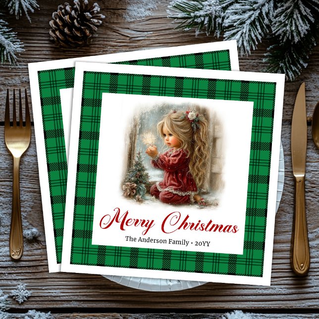 Serviette En Papier Serviettes de Noël sur le thème d'un conte rustiqu (Whimsical Rustic Storybook Christmas Scene Napkins)